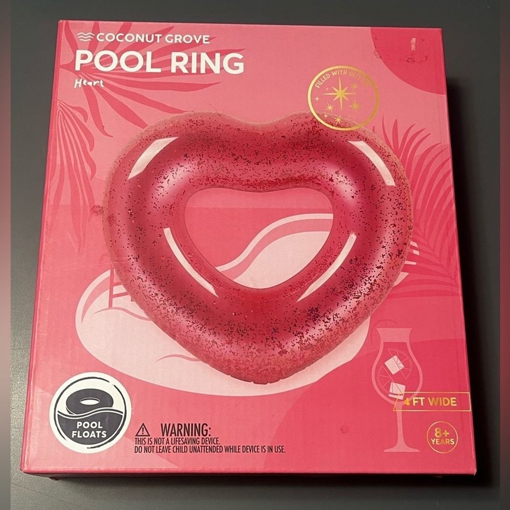 Coconut Grove Heart Shaped Glitter Pool Float Ring (4ft Wide)